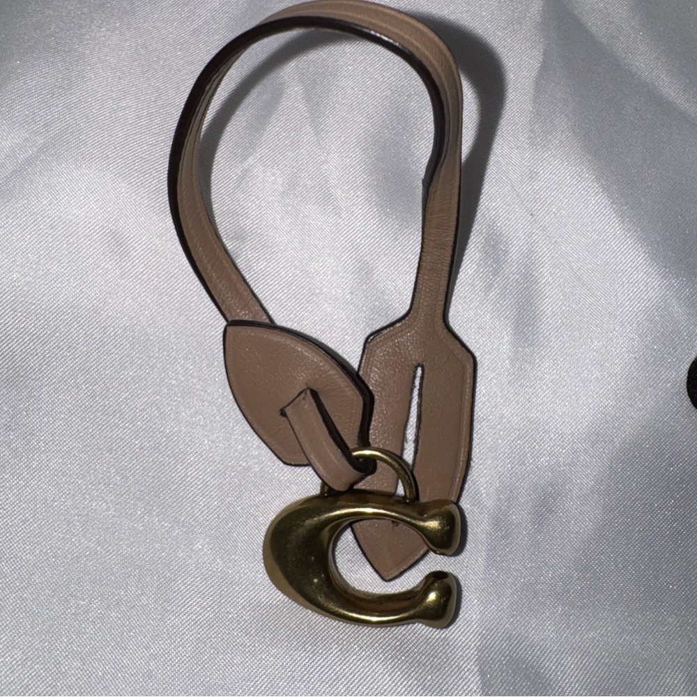Coach Leather Hangtag Key Fob Bag Charm – Nude/Beige & Brass - Picture 5 of 6